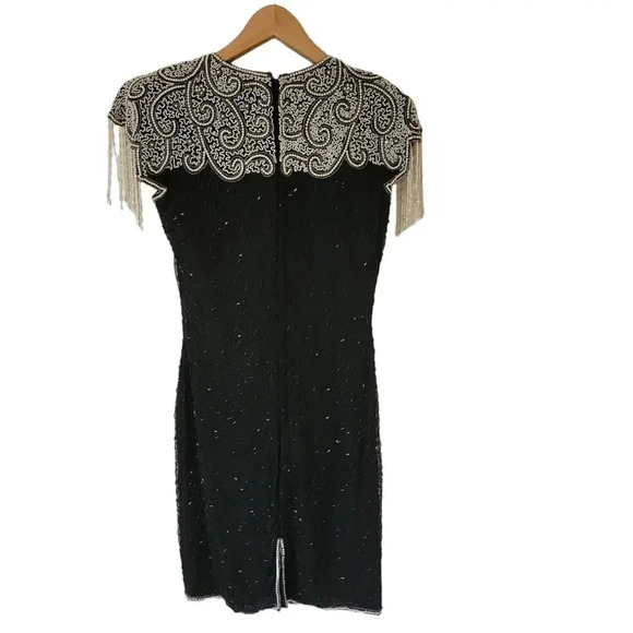Vintage Scala 1990s Silk Beaded Sequins Evening Cocktail Dress Small - Picture 2 of 7